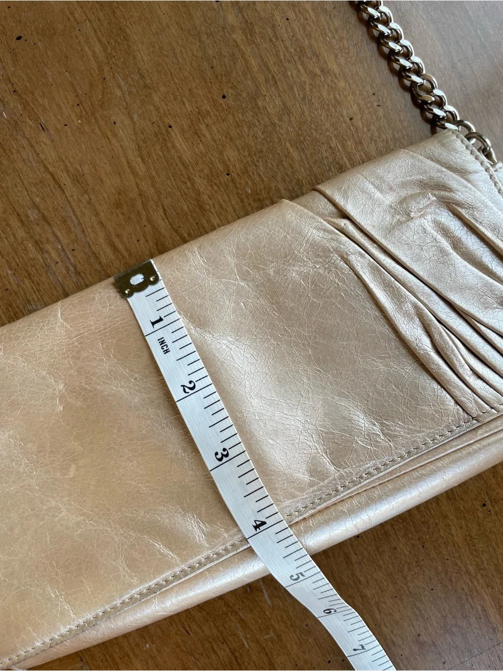HOBO Cream Champagne Metallic Leather East-West Shoulder Bag with Chain Strap